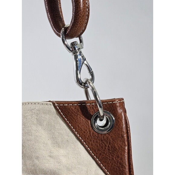 VINTAGE Lands' End XL Off-White Saddle Tote Shoulder Bag Leather Canvas Purse - Picture 3 of 11